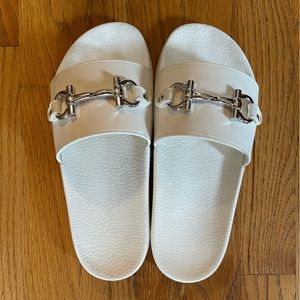 Salvatore Ferragamo white slides
